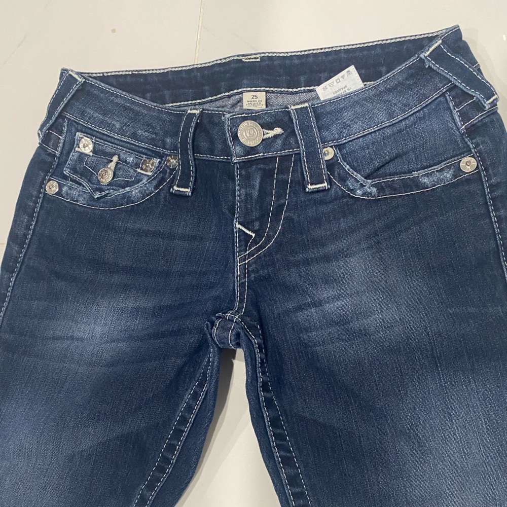Vintage True Religion Dark Blue Cropped Jean Shorts